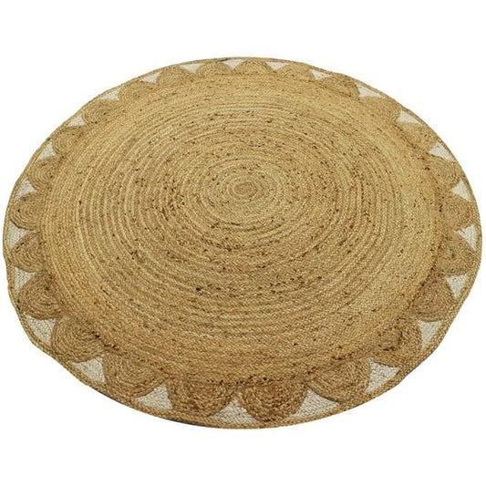 Tapis rond forme fleur 100% jute - D. 150 cm - Naturel - INDIRA