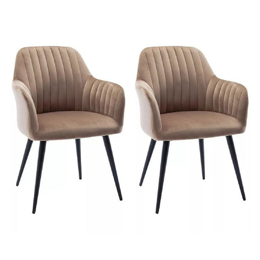 Lot de 2 chaises avec accoudoirs en velours et métal noir - Beige - ELEANA