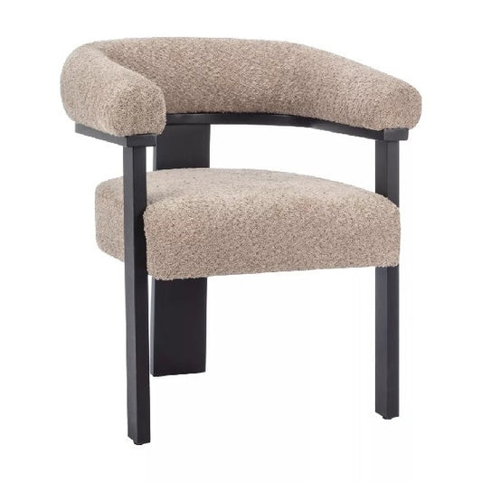 Chaise avec accoudoirs en tissu bouclette et bois d'hévéa - Taupe et noir - LIVELIA de Pascal MORABITO