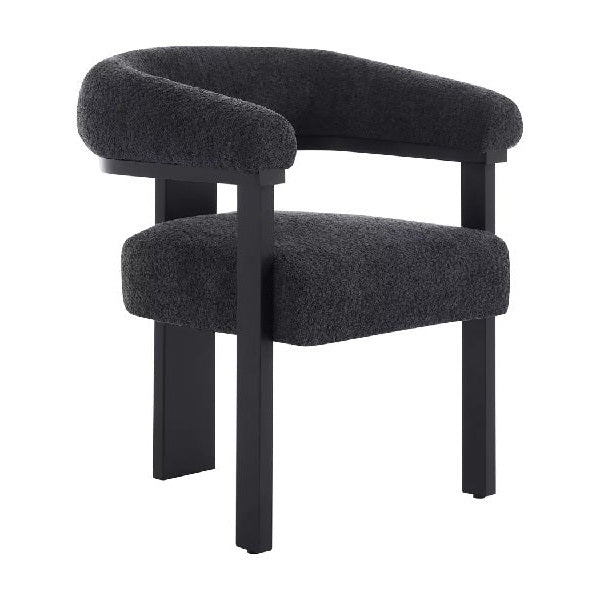 Chaise avec accoudoirs en tissu bouclette et bois d'hévéa - Noir - LIVELIA de Pascal MORABITO