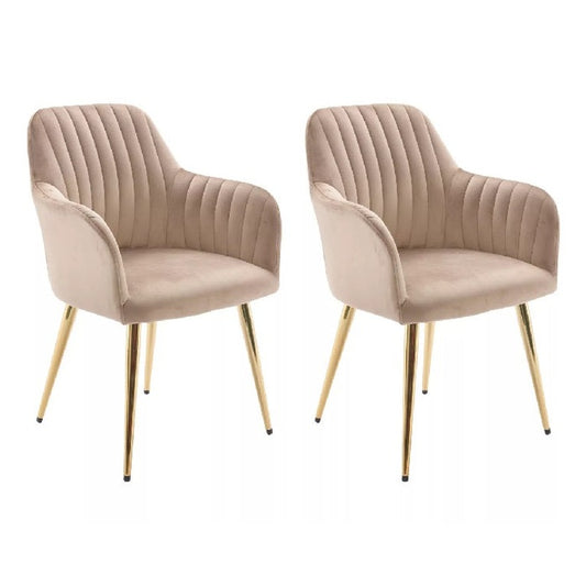 Lot de 2 chaises avec accoudoirs en velours et métal doré - Beige - ELEANA