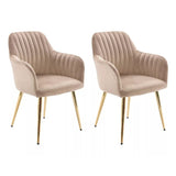 Lot de 2 chaises avec accoudoirs en velours et métal doré - Beige - ELEANA