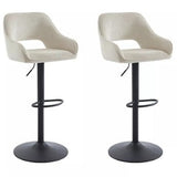Lot de 2 tabourets de bar en velours côtelé et métal noir - Crème - ZINEA