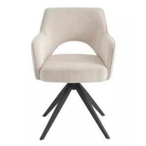 Chaise pivotante avec accoudoirs en velours côtelé et métal noir - Crème - KONYA