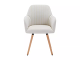 Chaise avec accoudoirs - Tissu et métal effet bois - Crème - ELEANA