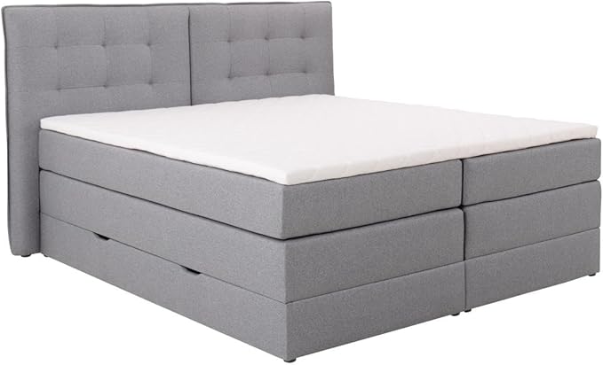 Incomplet (3 colis sur 5) Boxspring tête de lit capitonnée + sommiers coffre + matelas + surmatelas - 160 x 200 cm - Tissu - Gris clair - PERAMA de PALACIO