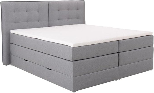 Incomplet (3 colis sur 5) Boxspring tête de lit capitonnée + sommiers coffre + matelas + surmatelas - 160 x 200 cm - Tissu - Gris clair - PERAMA de PALACIO