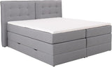 Incomplet (3 colis sur 5) Boxspring tête de lit capitonnée + sommiers coffre + matelas + surmatelas - 160 x 200 cm - Tissu - Gris clair - PERAMA de PALACIO