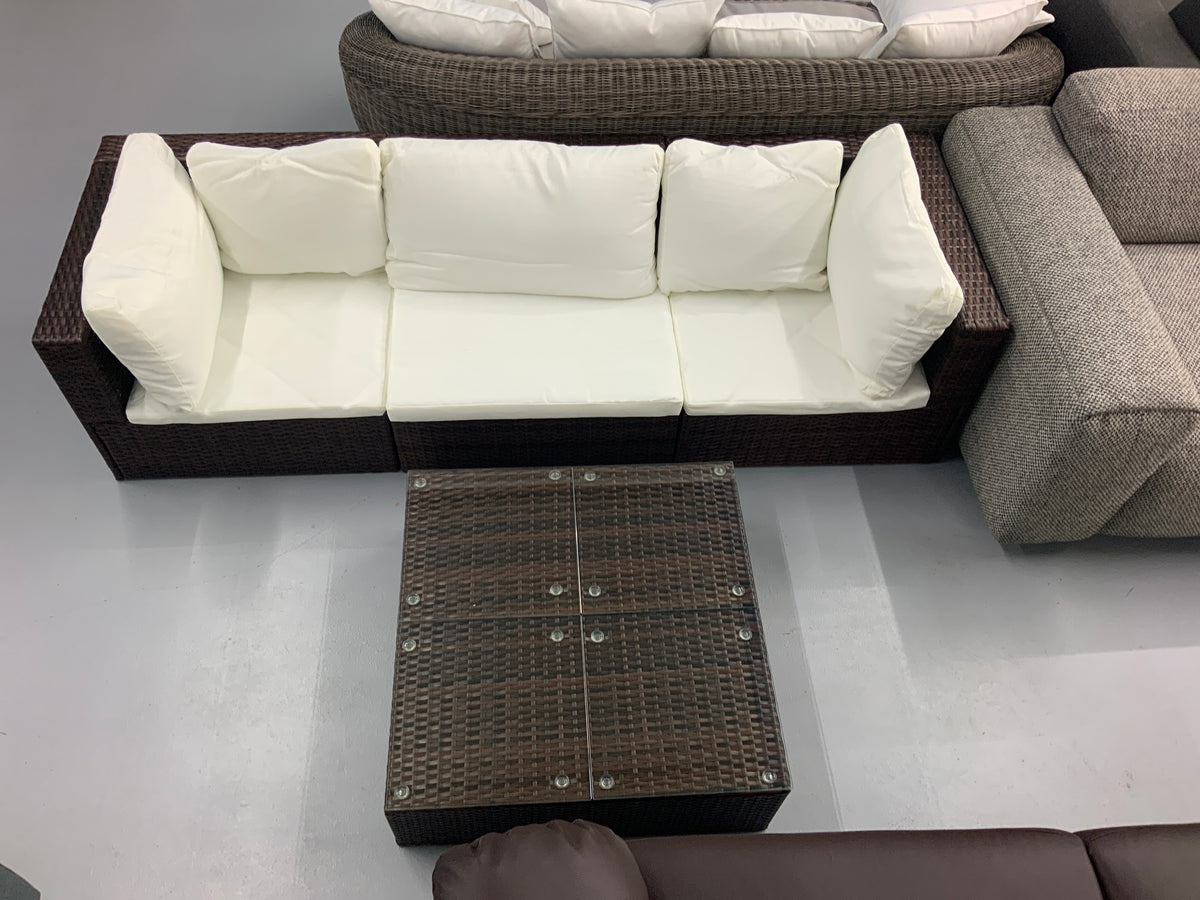 vidaXL Salon de jardin 4 pcs avec coussins Résine tressée Marron