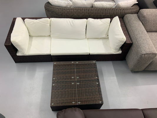 vidaXL Salon de jardin 4 pcs avec coussins Résine tressée Marron