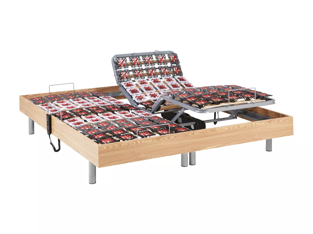 Sommier de relaxation 2x65 plots déco bois chêne naturel - 2x80x200 cm  - sans moteur - NAFURI de DREAMEA
