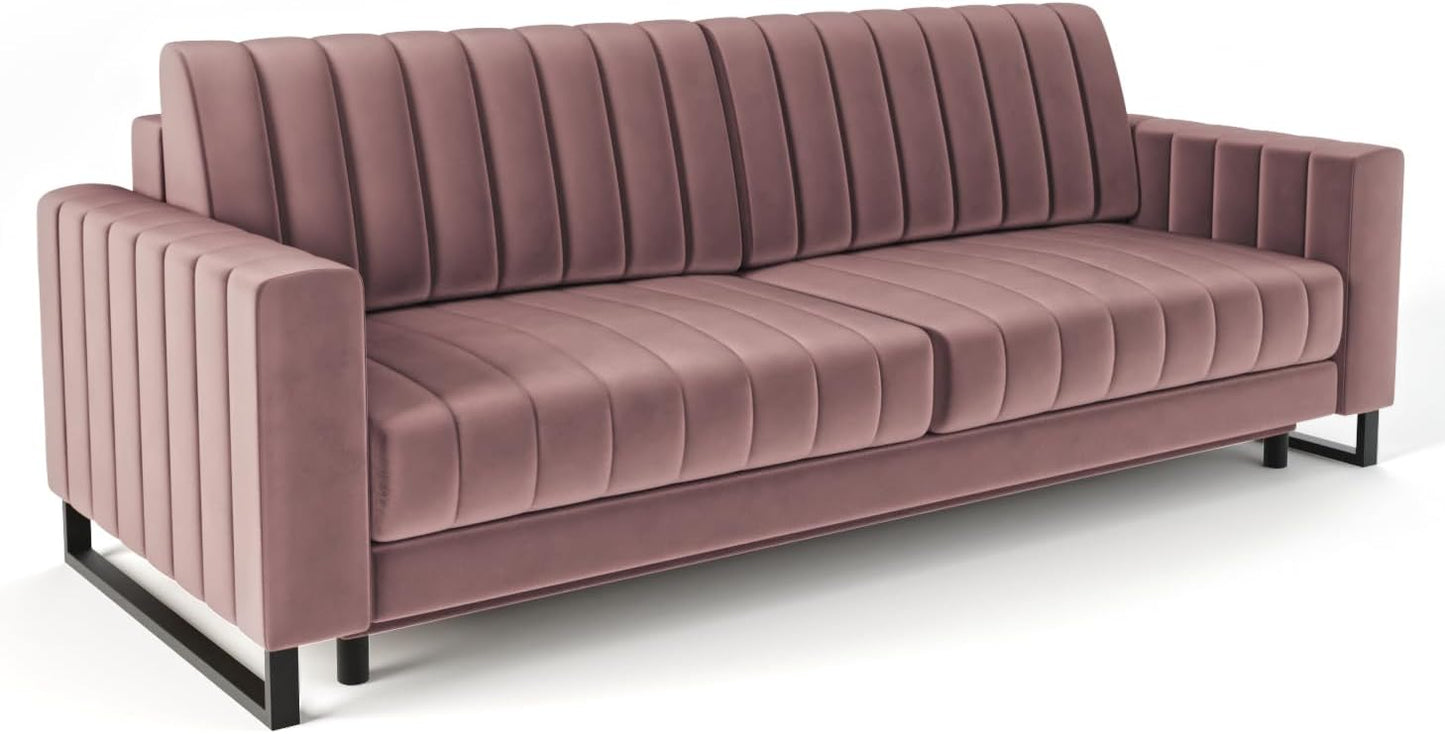 Siblo Canape Lit 3 Places - Mono 3 Collection Meubles de Salon - Confortable Canapé Convertible - Canapé 3 Places - Rose - 234x96x86 cm