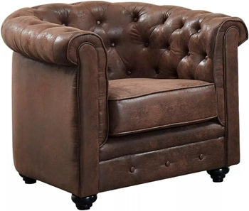 Fauteuil CHESTERFIELD en microfibre aspect cuir vieilli
