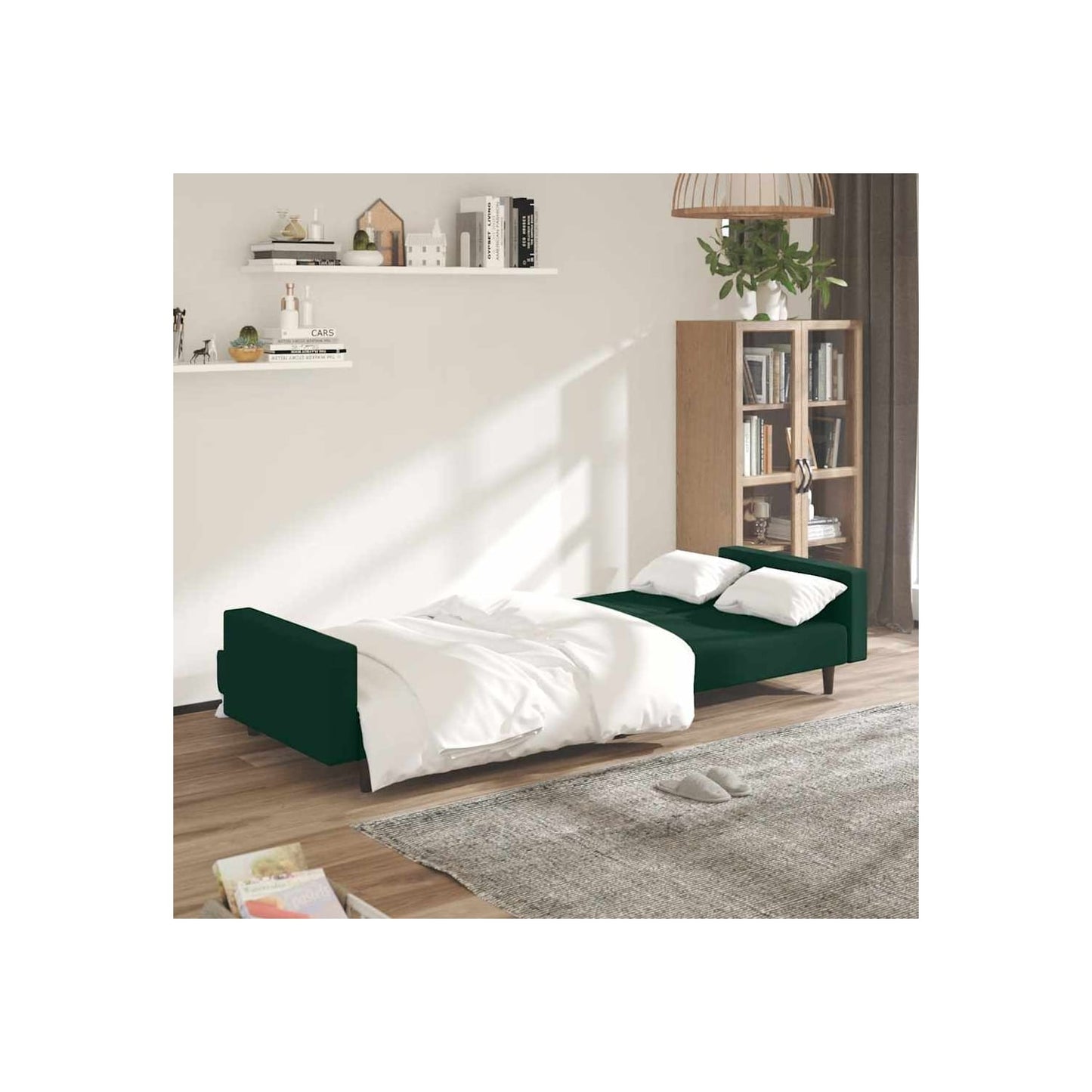 Canapé-lit À 2 Places Vert Foncé Velours Vidaxl