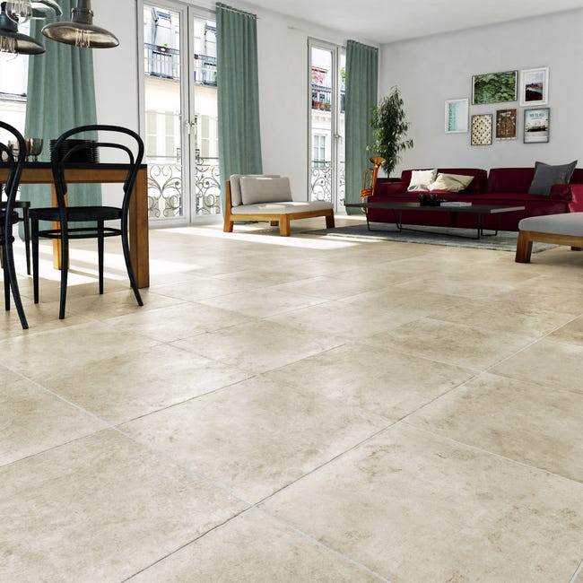 Carrelage mur intérieur / sol intérieur effet pierre beige Monastère l.50 x L.50