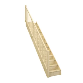 Escalier droit sapin naturel Deva 2, 13 marches rampe à gauche, ACM, l.76 cm
