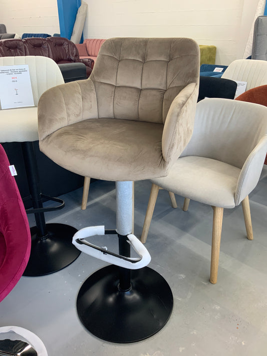 Tabouret de bar en velours et métal - Hauteur réglable - beige - PEGA de Pascal MORABITO