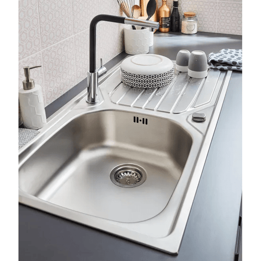 Evier à encastrer 1 grand bac avec égouttoir, inox antirayures LOKI Gris