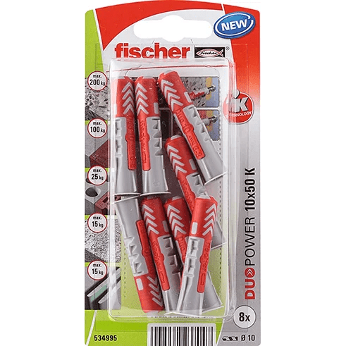 Lot de 8 Cheville pour tout type de mur duopower 534995 FISCHER, Ø10 x L.50.0 mm