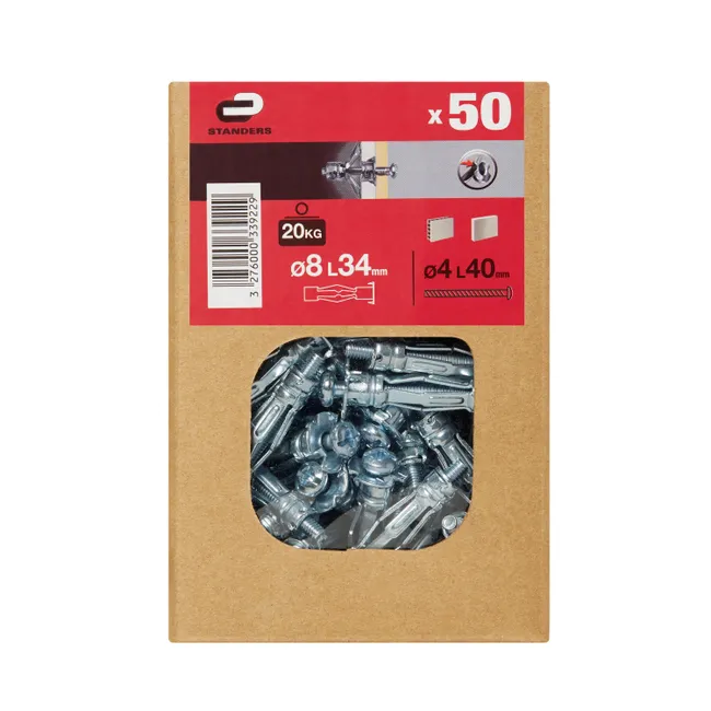 Lot de 50 chevilles multi-matériaux avec vis acier STANDERS Diam. 8 L.Inférieur