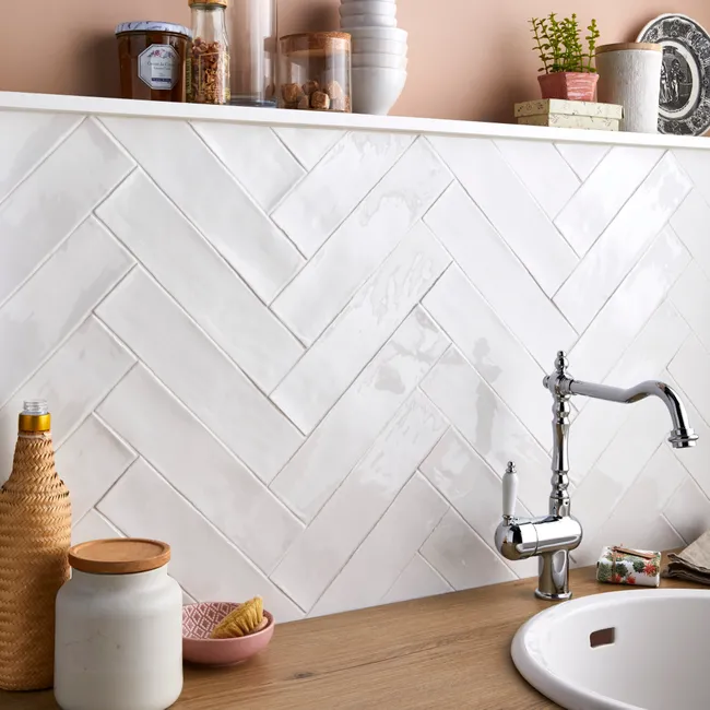 Carrelage mural blanc brillant l.7.5 x L.30 cm Bakerstreet