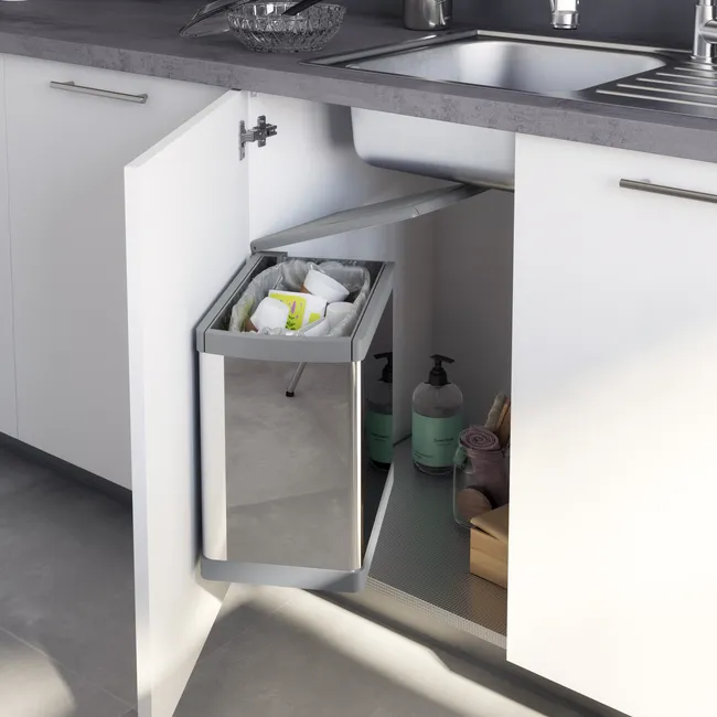 Poubelle intérieur de porte de cuisine 23L automatique DELINIA ID acier gris