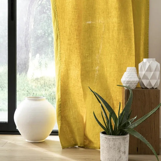 Rideau tamisant, Danae, lin, jaune H.280 x l.140 cm INSPIRE
