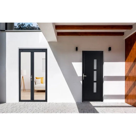 Pte fenêtre av.volet roulant PVC Essentiel H.215xl.120cm gris ext/blanc int 2vtx