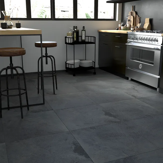 Carrelage mur / sol effet pierre anthracite Fame l.60 x L.60 cm