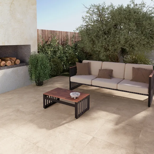 Carrelage sol extérieur effet pierre ivoire Avertino l.60 x L.60 cm
