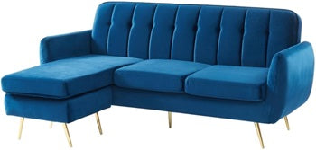 Canapé d'angle réversible et modulable en velours BLAYNE - Bleu nuit