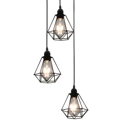 vidaXL Plafonnier avec design de diamant Noir 3 ampoules E27
