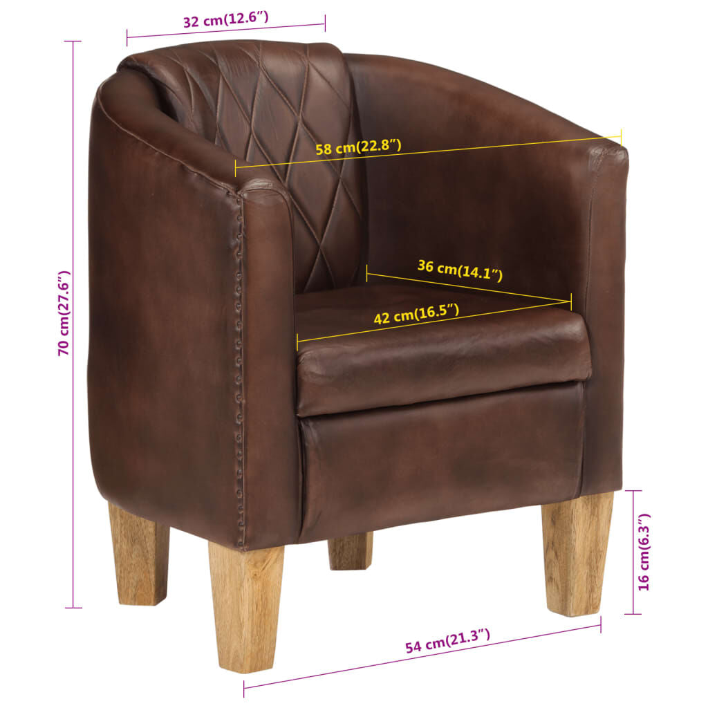 vidaXL Fauteuil Marron foncé Cuir véritable