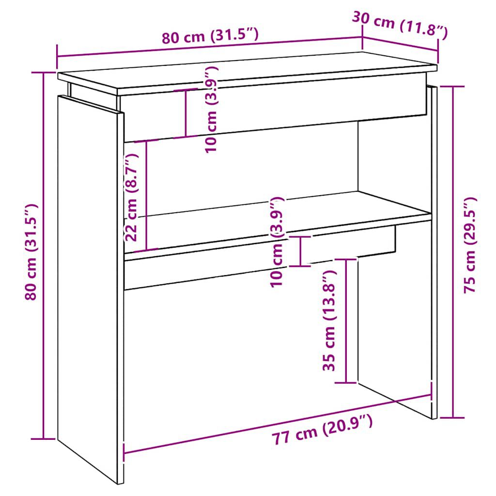 vidaXL Table console chêne sonoma 80x30x80 cm bois d'ingénierie