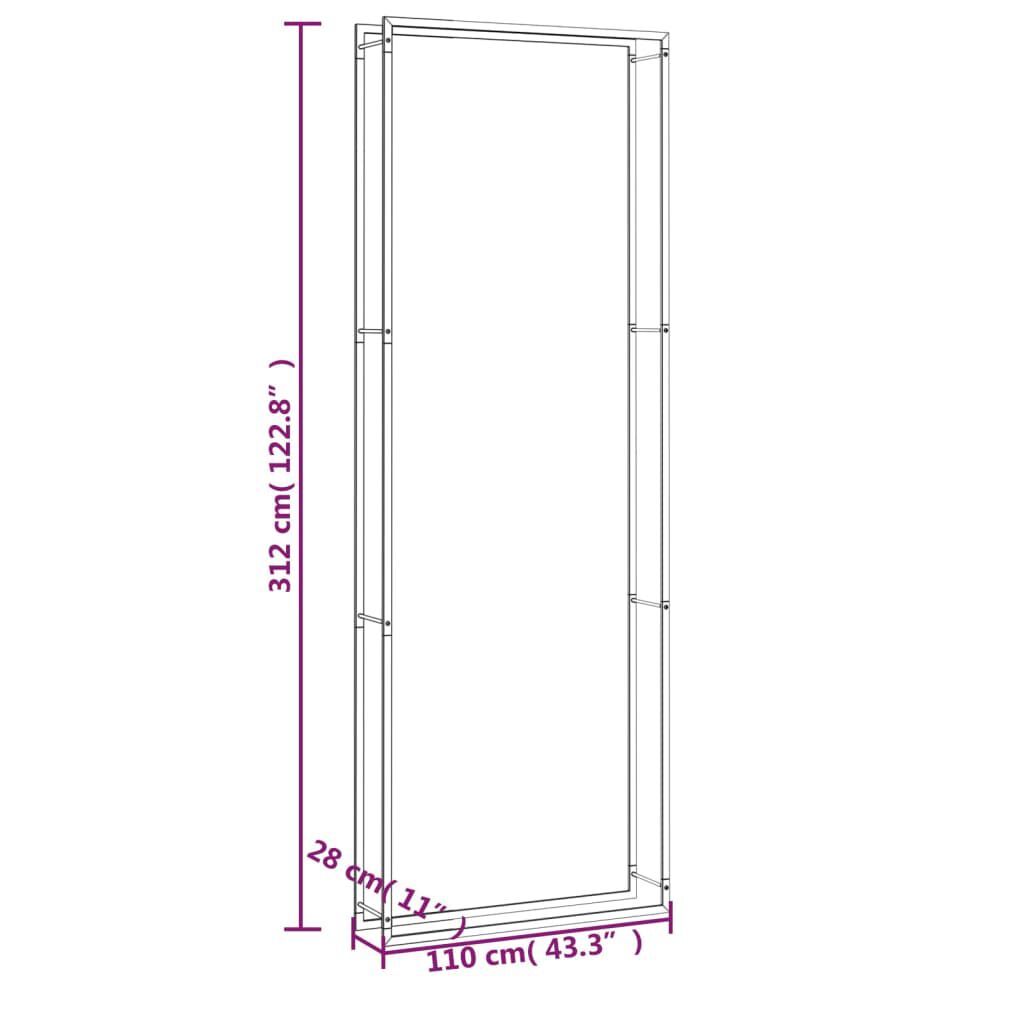 vidaXL Portant de bois de chauffage Noir mat 110x28x312 cm Acier