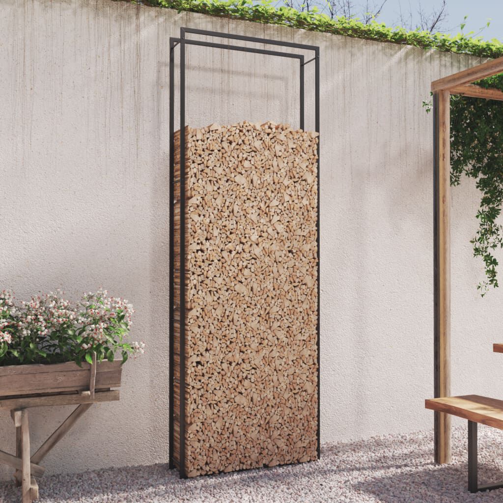 vidaXL Portant de bois de chauffage Noir mat 110x28x312 cm Acier
