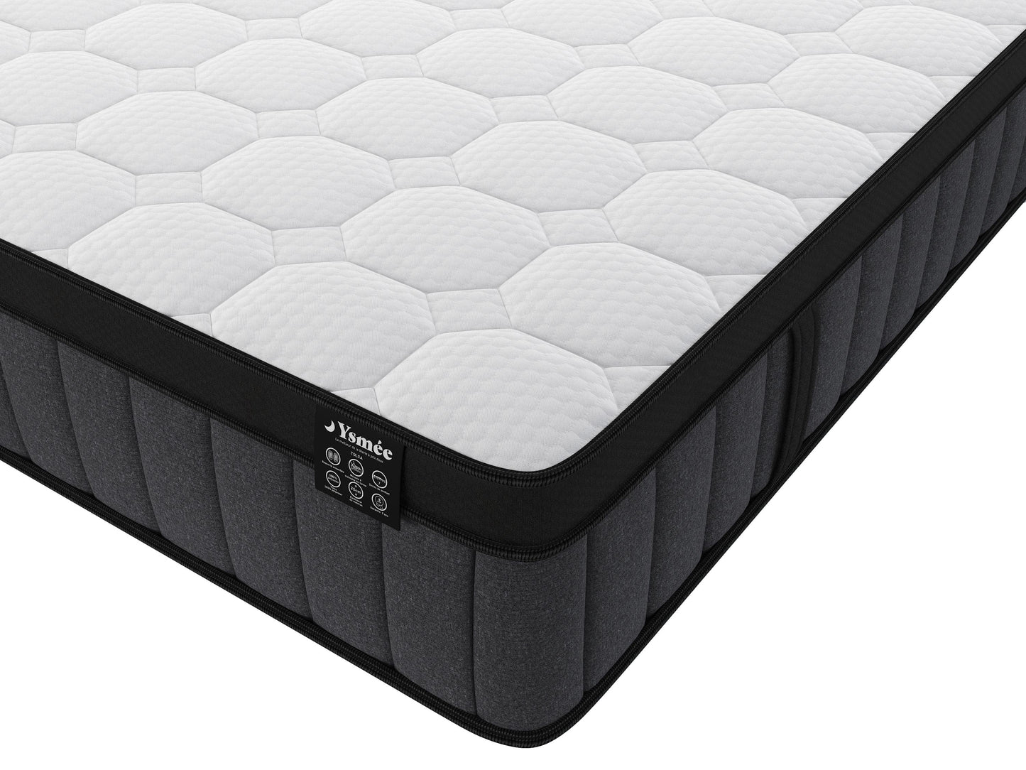 Matelas 180 x 200 cm hybride ressorts ensachés 7 zones et gel à mémoire de forme ép.25cm - TOLCA de YSMÉE