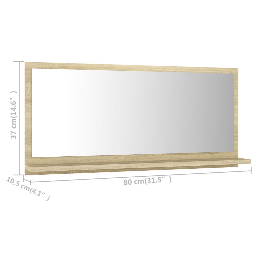 vidaXL Miroir de salle de bain Chêne sonoma 80x10,5x37 cm Aggloméré