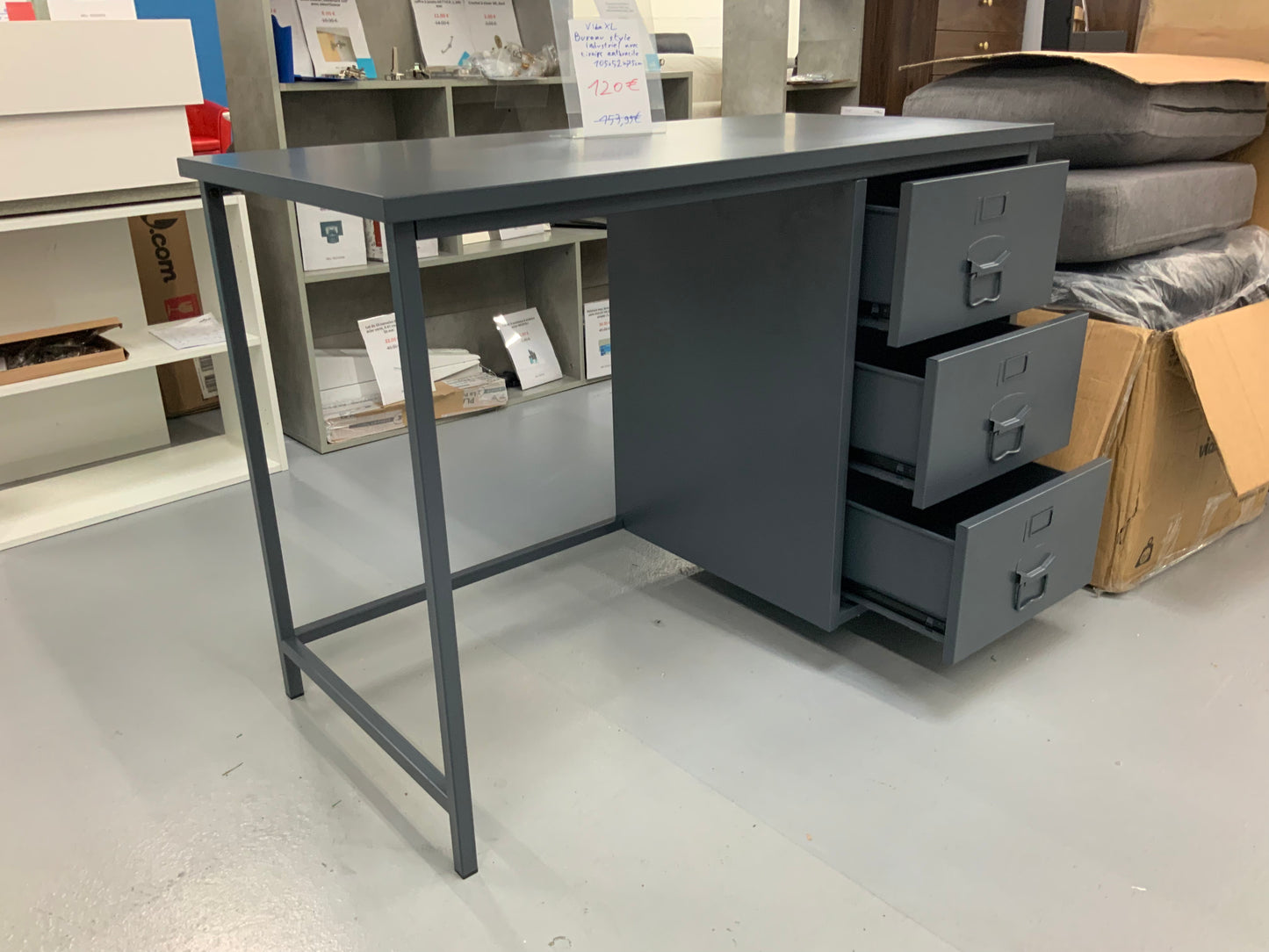 vidaXL Bureau style industriel avec tiroirs anthracite 105x52x75 cm