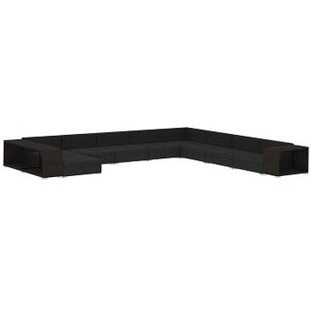 vidaXL Salon de jardin 11 pcs avec coussins Résine tressée Noir
