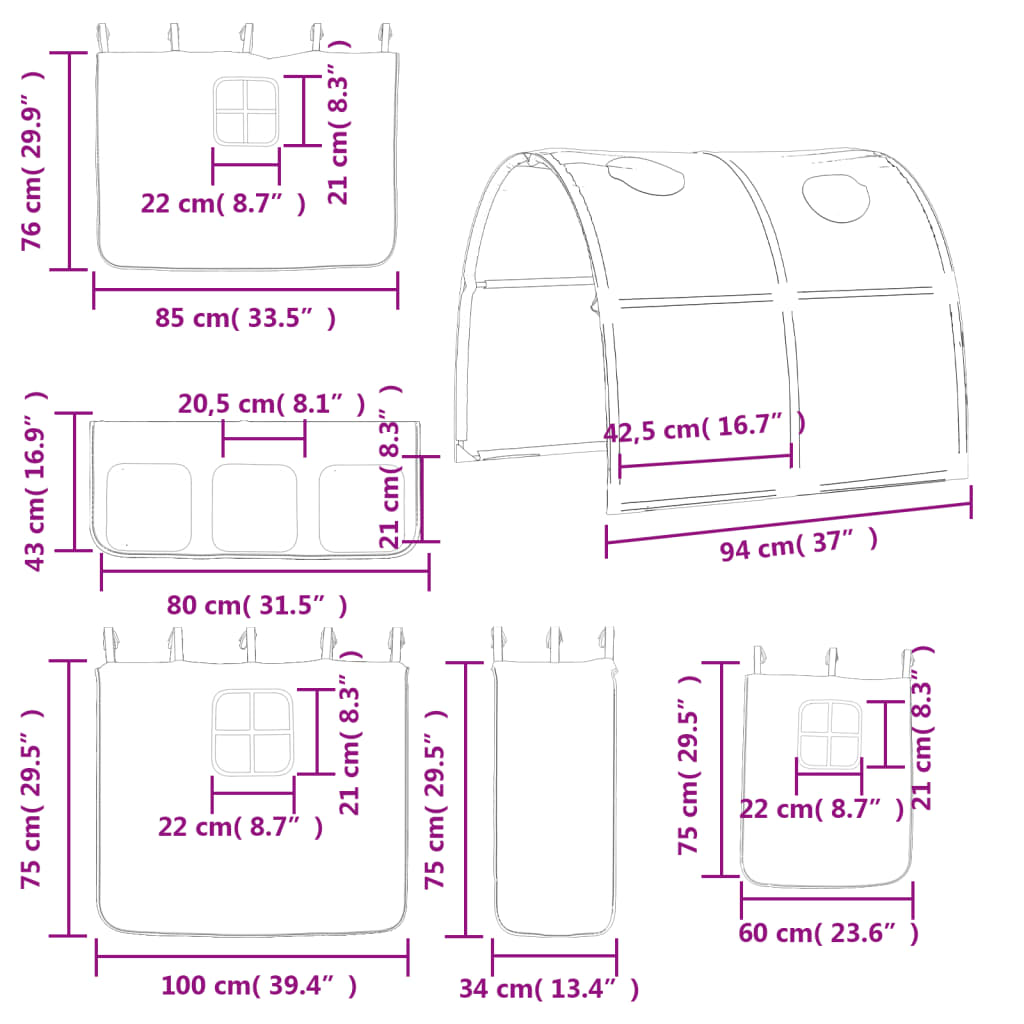 Rideaux pour lit mezzanine avec tunnel rose polyester - vidaXL