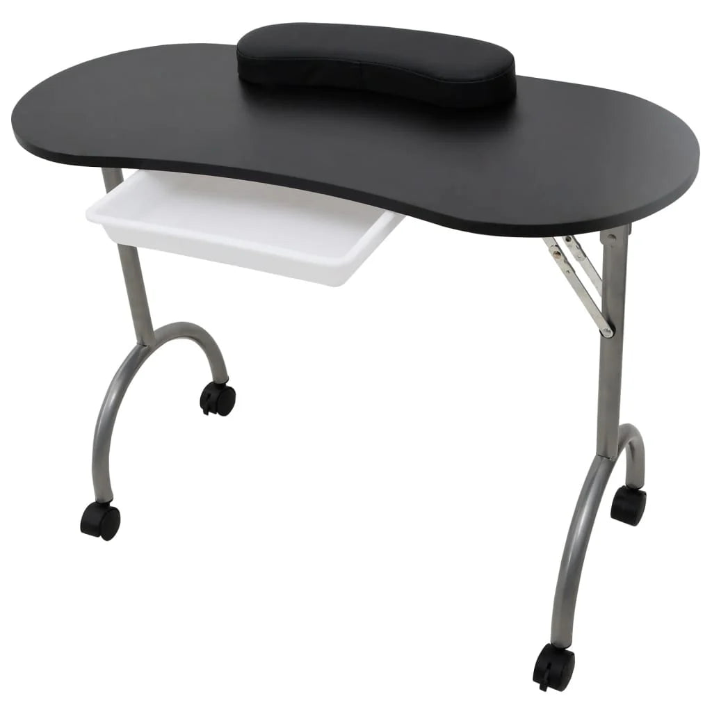 vidaXL Table à manucure pliable avec roulettes Noir