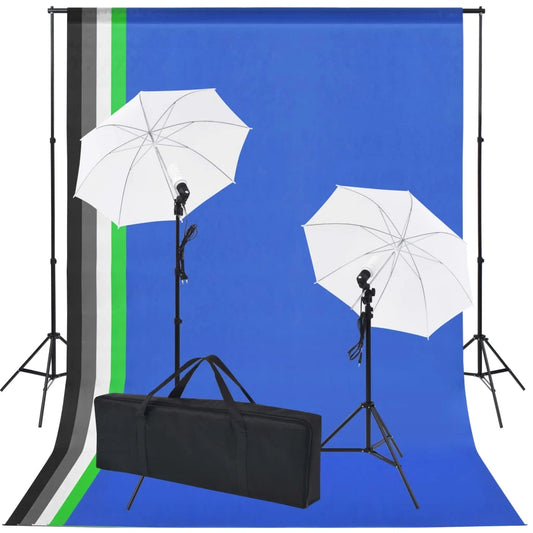 Kit de studio photo 5 toiles de fond colorées et 2 ombrelles - vidaXL