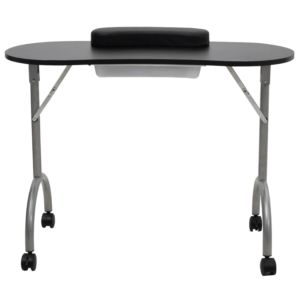 vidaXL Table à manucure pliable avec roulettes Noir