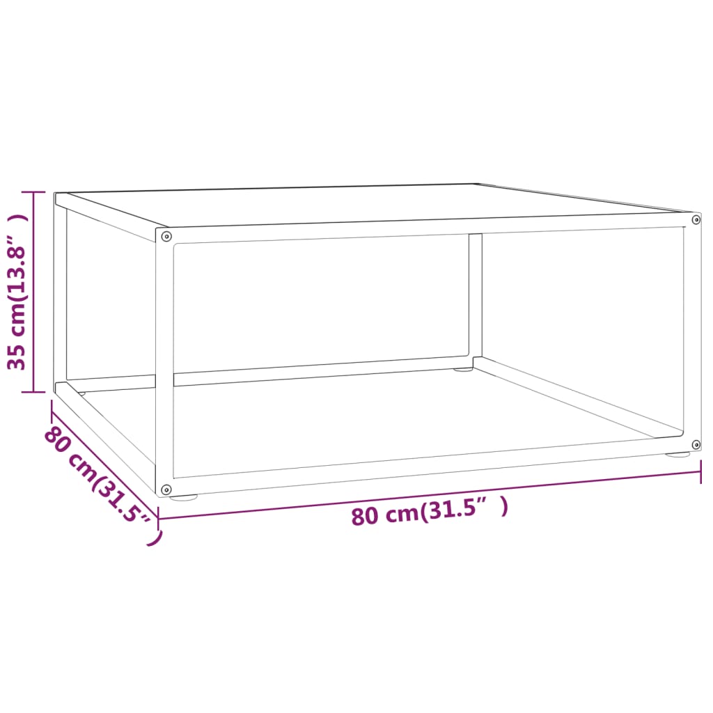 vidaXL Table basse Noir avec verre marbre blanc 80x80x35 cm