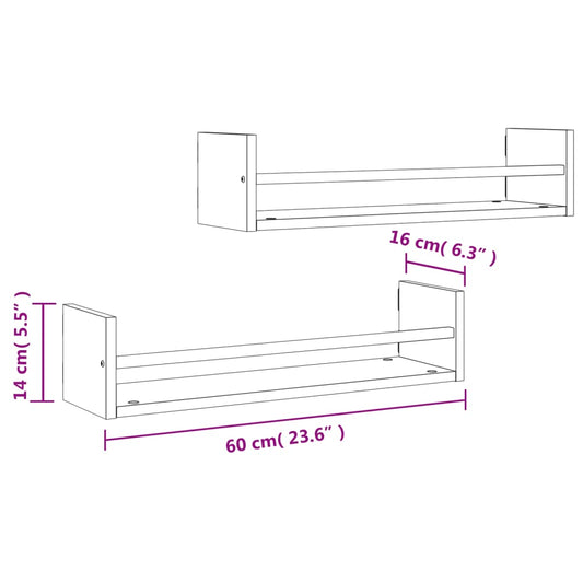 vidaXL Étagères murales avec barres 2 pcs noir 60x16x14 cm